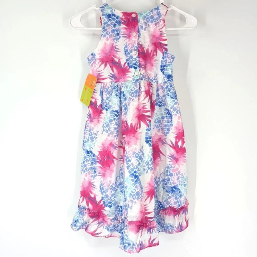 Penelope Mack Pink Blue Watercolor Tropical Sleeveless Girl's Sun Dress 7 NWT